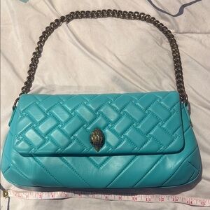 Turquoise Quilted Shoulder Bag with Chain Strap